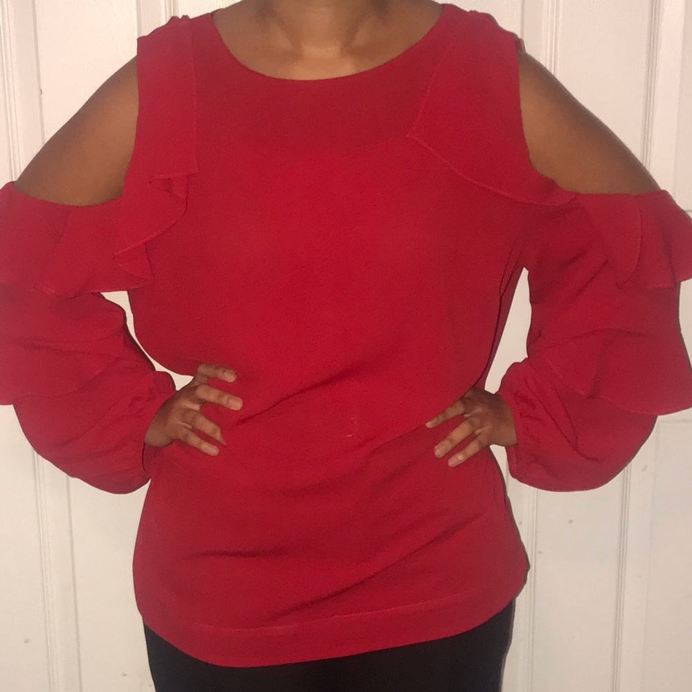 NEW NEVER WORN NO TAGS ATTACHED!! Super cute Red top with peek a boo sleeves